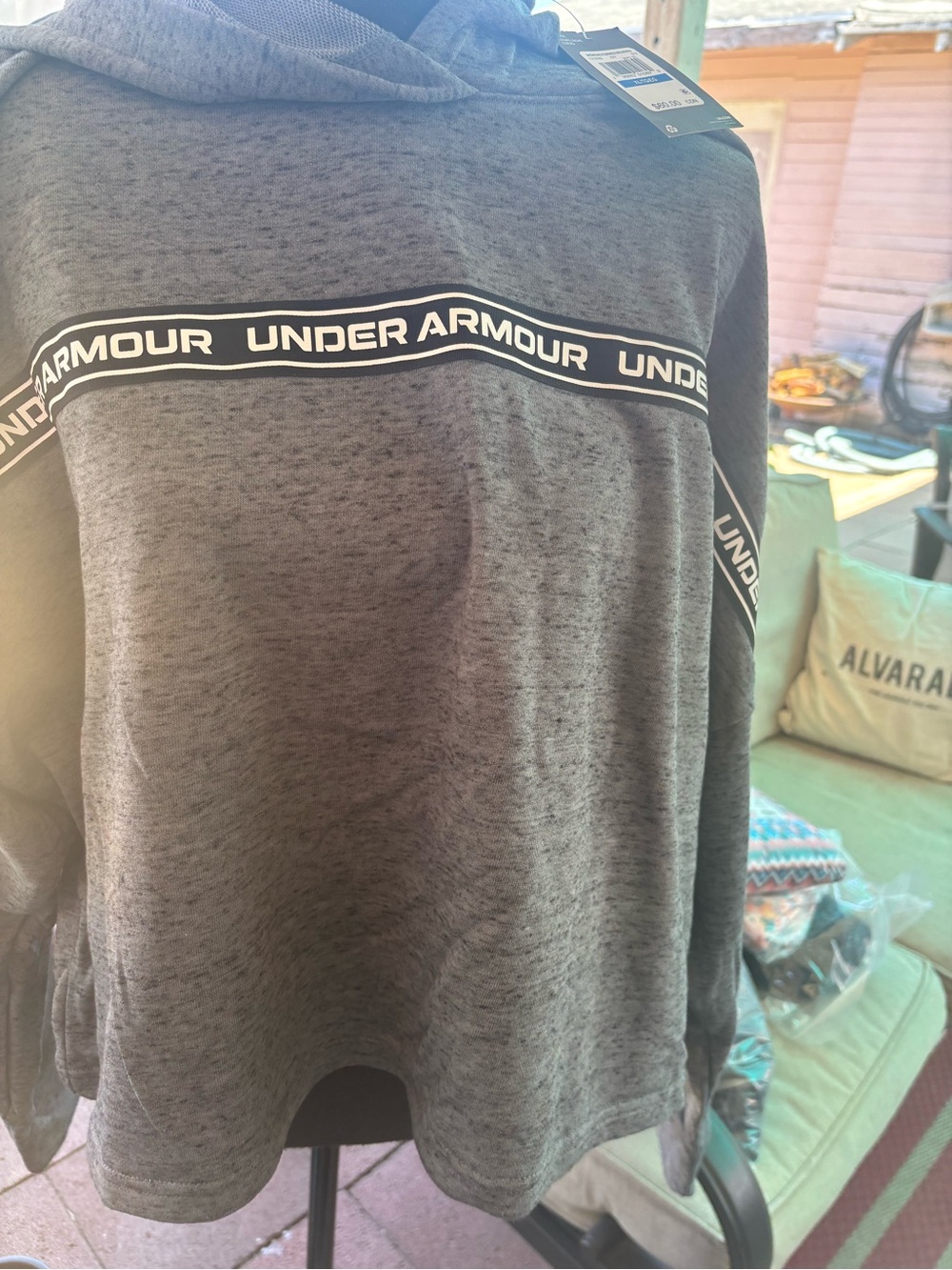 Under Armour Gray Logo-Strip Pullover Hoodie new